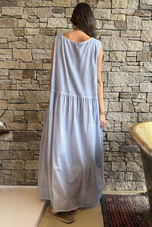 Lenni Cotton Smock Dress Washed Denim /50=